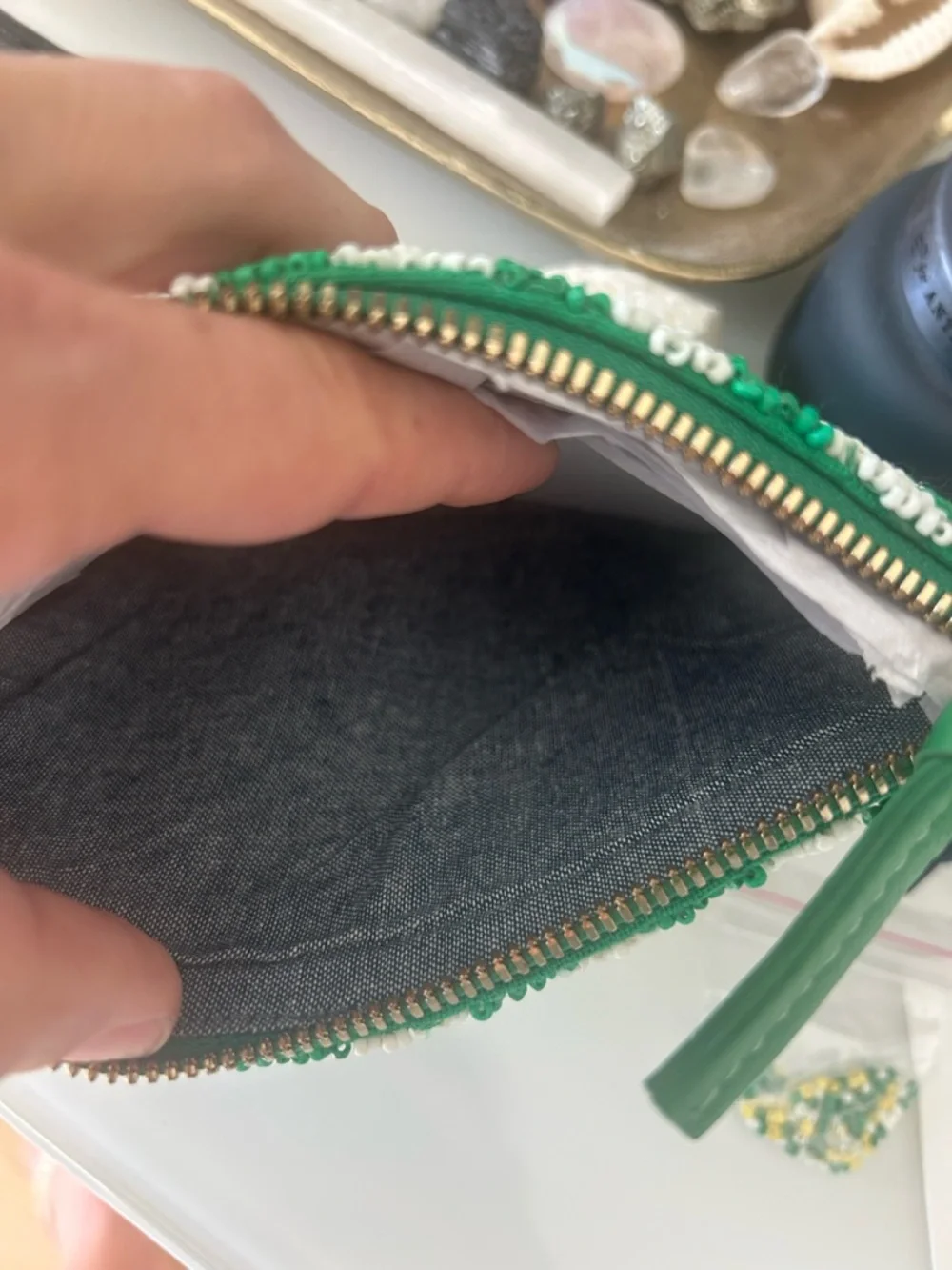 NWT Clare V Le Vibe Green, White & Yellow Hand Beaded Clutch Bag - Picture 8 of 10